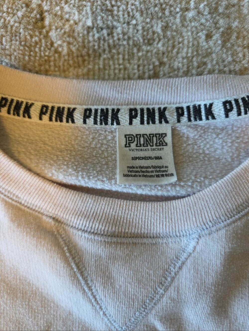 Victoria’s Secret PINK Crewneck Sweatshirt Oversized Logo White Silver Y2K - Picture 2 of 4